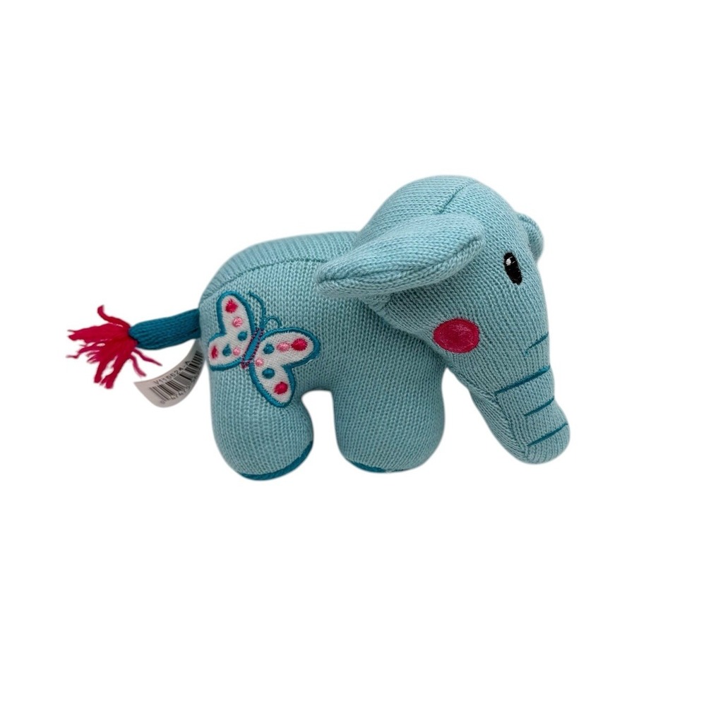 DAN DEE Collectors Choice Blue Knit Sock Elephant Plush Stuffed Butterfly 8" EUC